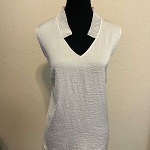 CAbi Cream Sleeveless Tank Top with Notched Collar